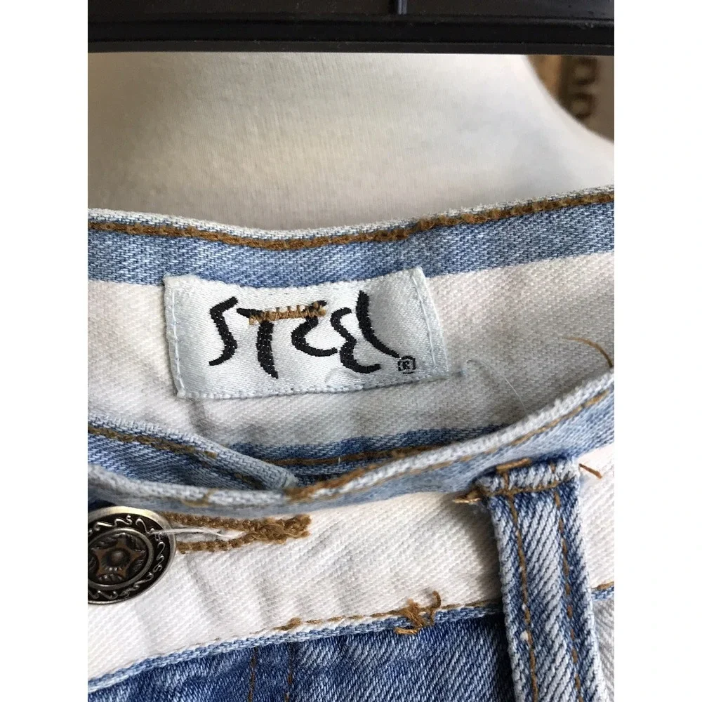 Vintage Y2K Steel Jeans  Sz 5 High Waisted Denim Color Block Carpenter Shorts - Picture 7 of 10